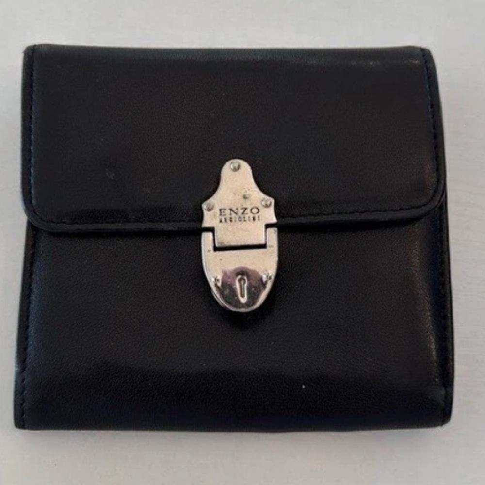 Enzo Angiolini Leather Wallet Black Tri Fold Snap Closure